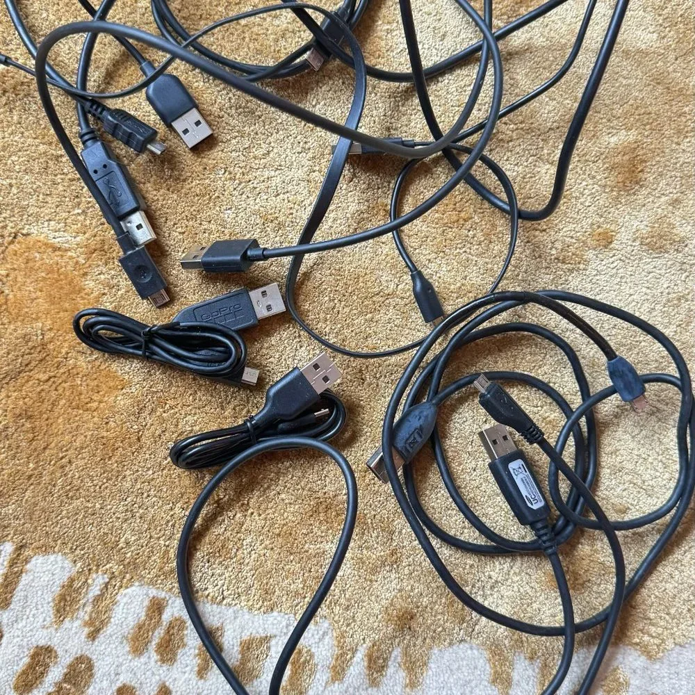 Micro USB to USB: 10+ cables never used. Feel free to buy however many you need!